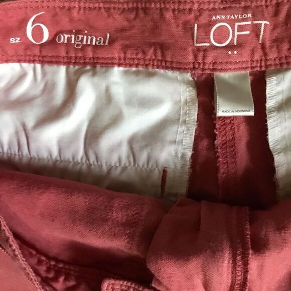 Ann Taylor Loft salmon coral cuffed Linen blend Shorts Size 6 with belt - Picture 3 of 3